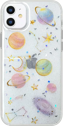 Miniatura 22 de Abbery Funda transparente para iPhone 11 con diseño de flores moradas, bonita funda protectora de silicona suave TPU real seca prensada floral