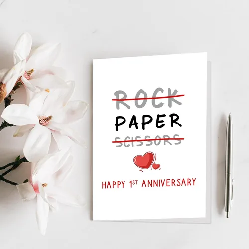 Miniatura 7 de Qiliji Tarjeta de feliz primer aniversario, divertida tarjeta de aniversario de boda de 1 año, tarjeta de felicitación de aniversario de papel