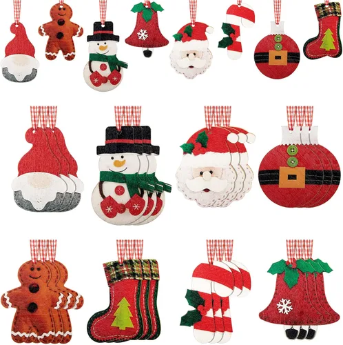 24 adornos colgantes para árbol de Navidad, decoraciones 3D de Papá Noel, muñeco de nieve, reno, oso, bastón de caramelo, calcetín de Navidad,