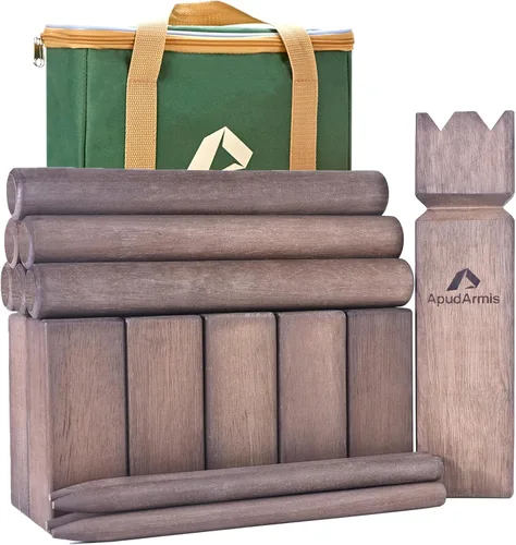 ApudArmis Juego de Patio Kubb, Ajedrez Vikingo Clash Toss Juego de Patio para Exteriores con Estuche de Transporte - Juego de Madera de Goma para