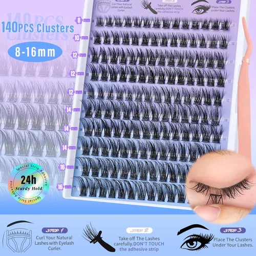 Miniatura 4 de Extensiones de pestañas autoadhesivas, racimos de pestañas a presión, no necesitan pegamento, kit de extensiones de pestañas naturales en racimo