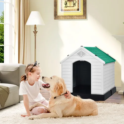 Miniatura 3 de DWVO Casa grande para perros al aire libre, caseta de plástico con rejillas de ventilación y clavos de tierra, refugio aislado para cachorros