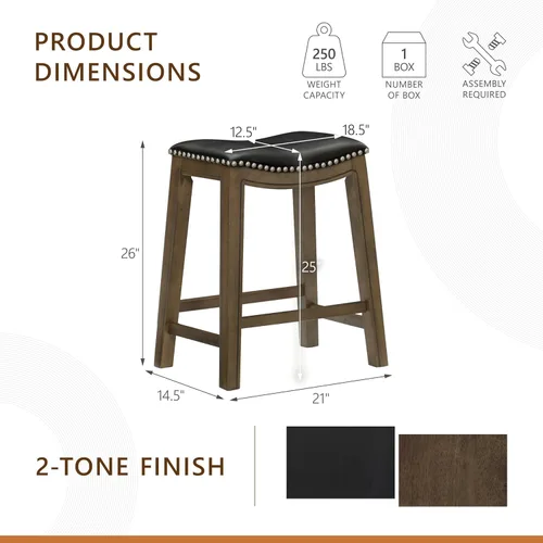 Miniatura 3 de Homelegance Ordway Taburete de Altura de Mostrador de Madera Maciza - Taburete de Cocina Saddle, Taburetes de Altura de Mostrador para Comedor, Negro