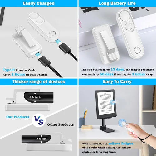 Miniatura 8 de Control Remoto RF Pasador de Páginas para Kindle Paperwhite Oasis Kobo eReader, Obturador de Cámara Disparador Remoto para Grabación de Video