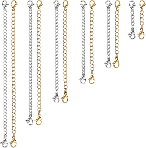 Miniatura 8 de UUBAAR 12 extensores de collar, cadena de extensión de collar de acero inoxidable para joyas, pulseras y tobilleras