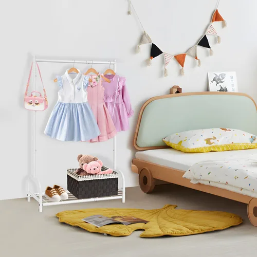 Miniatura 7 de Perchero de ropa para niños, estante de almacenamiento de disfraces para niños, pequeño estante de ropa con estante de almacenamiento de metal