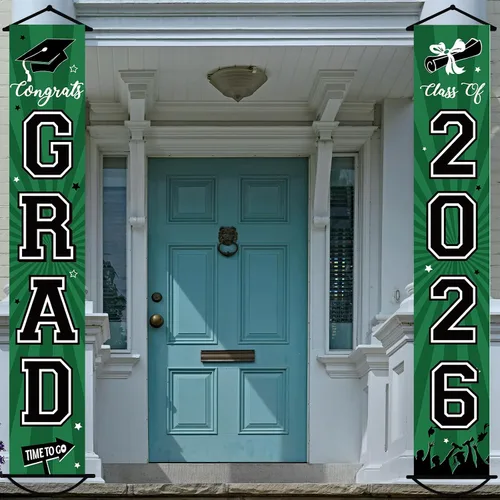 Miniatura 15 de Cartel de graduación 2026, decoraciones de graduación negro y dorado, letrero de porche de clase de 2026, decoración de puerta de felicitaciones