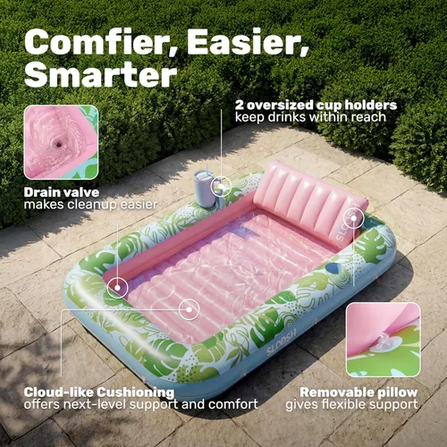 Miniatura 4 de SLOOSH Flotador inflable para piscina de bronceado, 85 x 57 pulgadas, flotadores de piscina extra grandes para adultos con almohada, flotador 4 en 1