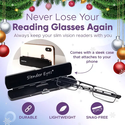 Miniatura 3 de 2.0, lentes de lectura compactos, con soporte para teléfono, funda para lentes que se adhiere a tu teléfono, lectores delgados para hombres y Negro