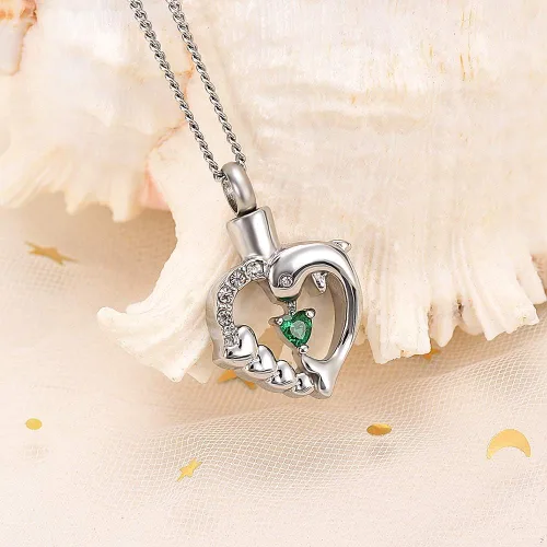 Miniatura 37 de Yinplsmemory Collar de urna de corazón de delfín para cenizas para mujer, colgante de urna de corazón de cristal, collar de recuerdo de cenizas