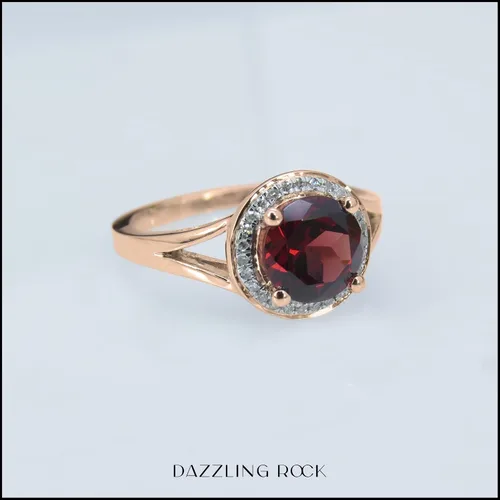 Miniatura 227 de Dazzlingrock Collection Anillo de compromiso redondo de 0.276 in con halo de diamante blanco y vástago dividido para ella en oro macizo de 14