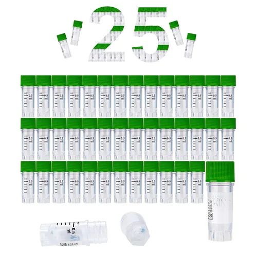 Miniatura 25 de Cryoviales de 0.0 fl oz, 25Pcs Cryotubes con código de barras lateral, frascos de esterilización con rosca externa, tubos de muestra con tapas Azul