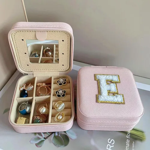 Miniatura 2 de 2Pcs Travel Jewelry Case for Women Girls,Portable Jewelry Box with Letters 2-Layer Jewelry Storage Mini Jewelry Case Travel Must Have Birthday Gifts