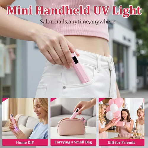 Miniatura 6 de Luz de uñas UV de mano con soporte, mini lámpara de uñas de mano con pantalla LED, lámpara de uñas recargable de curación flash, ajustes
