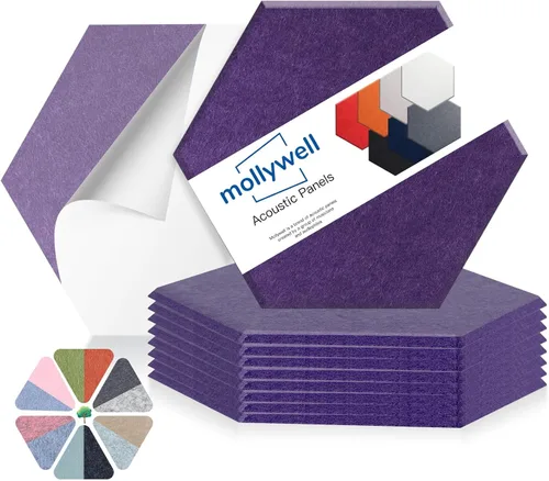 Miniatura 13 de Mollywell Paneles acústicos hexagonales, de alta densidad, insonorizantes, azulejos de fieltro decorativos para reducción de ruido para techos