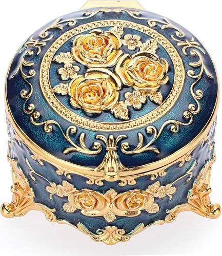 Hipiwe Joyero de metal antiguo para anillos, aretes, caja de tesoros, caja pequeña de baratija, caja redonda de exhibición de joyas, organizador de