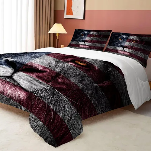 Miniatura 4 de American Flag Lion Bedding Set for Kids Twin Animals Print Comforter Set for Men Boys Bedroom Quilt Bed Set 1 Comforter 1 Pillowcase Lb01-16