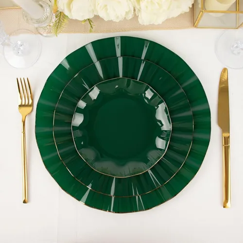 Miniatura 199 de Tableclothsfactory Paquete de 10 platos redondos de plástico negro de 6 pulgadas para ensalada de postre, platos desechables con borde ondulado