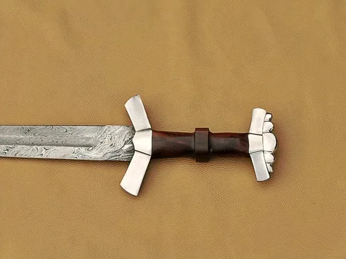 Miniatura 4 de Espada vikinga de acero de Damasco hecha a mano con mango de madera de rosa Espada medieval con vaina.