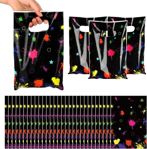 Miniatura 8 de Hxezoc 50 Piezas Bolsas de Caramelos de Neón Brillan en la Oscuridad Bolsas de Golosinas Bolsas de Plástico Coloridas para Treats Envoltura de Negro