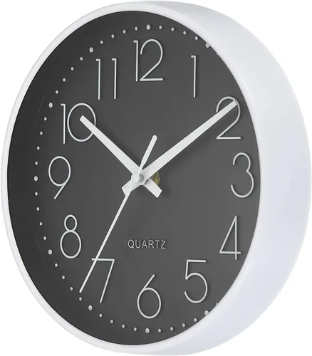 PATIKIL Reloj de pared redondo de 8 pulgadas, funciona con pilas, silencioso, sin tictac, para decoración de oficina, dormitorio, cocina, color negro