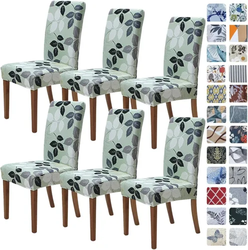 Miniatura 20 de SPRINGRICO Paquete de 6 fundas blancas para sillas de comedor, fundas elásticas para sillas de comedor con diseño floral, de elastano lavable