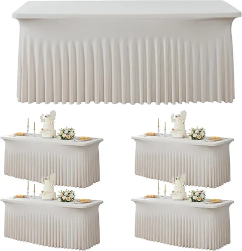 Miniatura 92 de Paquete de 2 manteles de spandex para mesas rectangulares de 8 pies, mantel elástico rosa de 8 pies, manteles ajustados, falda de mesa para fiestas
