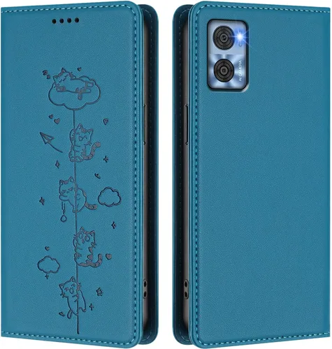 Miniatura 9 de Wallet Phone Case for Moto E22 4G Cover, Playful Cat PU Leather Phone Cover with 2 Card Slots & Hidden Flip Kickstand, TPU Shockproof Protective