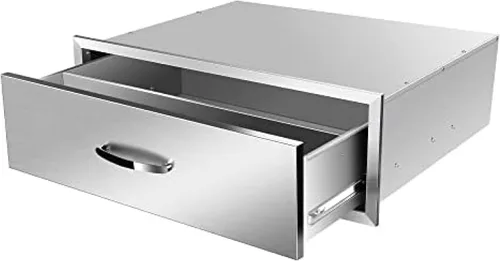 Miniatura 11 de Cajones dobles de acero inoxidable de montaje empotrado con asas empotradas para cocinas al aire libre o isla de barbacoa, 30 pulgadas de ancho x