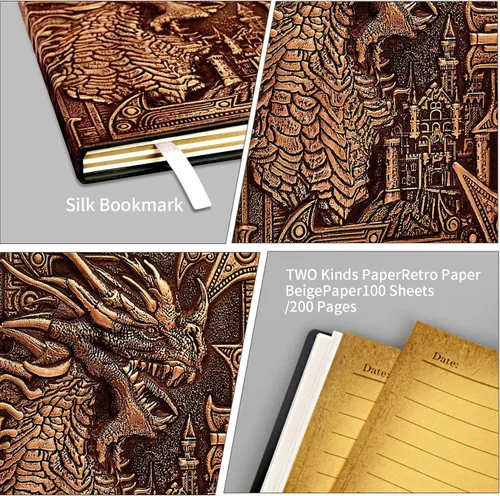Miniatura 3 de DND - Cuaderno de Dungeon and Dragon de cuero en relieve 3D, diario de dragón con bolígrafo negro y funda para bolígrafo, diario de viaje vintage