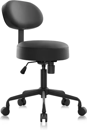 Taburete giratorio de altura ajustable con respaldo inclinable para clínica dental, salón, oficina y bar, NAIA 502B (negro)