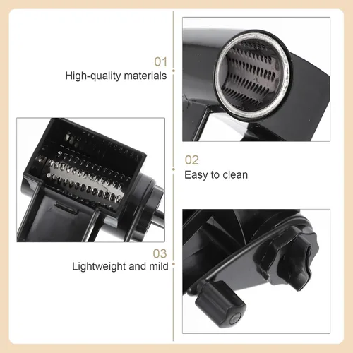 Miniatura 2 de Rallador de queso giratorio portátil de mano, triturador manual para queso duro y chocolate, herramienta de cocina de cáscara negra para entusiastas