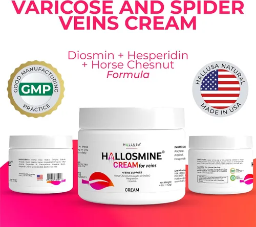 Miniatura 3 de Crema de Hallosmine para venas, paquete de 2 + Hallosmine gratis más diosmina 500 mg – Hesperidina, castaño de indias y aloe vera – Soporte