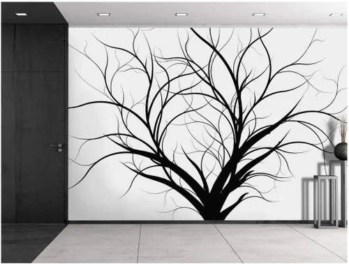 wall26 - Silueta de un árbol negro con ramas sobre un fondo blanco - Mural de pared, calcomanía extraíble, decoración del hogar - 66x96 pulgadas