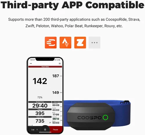 Miniatura 3 de COOSPO Bluetooth Heart Rate Monitor Chest Strap H808S, ANT+ BLE HR Monitor Chest, HRM IP67 Waterproof, 300H Battery Life Negro azul