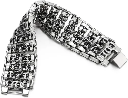 Miniatura 3 de Heavy and Study Mens Steel Large Link Chain Motorcycle Bike Chain Bracelet with Skulls Polished