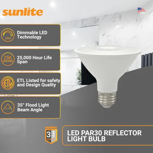 Miniatura 2 de Sunlite Foco Reflector PAR30 LED, Foco, 9W (equivalente a 75W), 750 Lm, Base E26 Media, CRI 90, Atenuable, Uso en Iluminación de Riel Decorativa