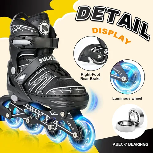 Miniatura 4 de SULIFEEL Patines en línea de unicornio arcoíris para niñas y niños, 4 tamaños, ajustables, con ruedas iluminadas, para niños principiantes F Spider