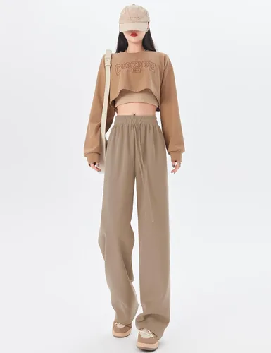 Miniatura 3 de Kiench Pantalones deportivos de pierna recta para adolescentes y niñas, cintura alta, con cordón