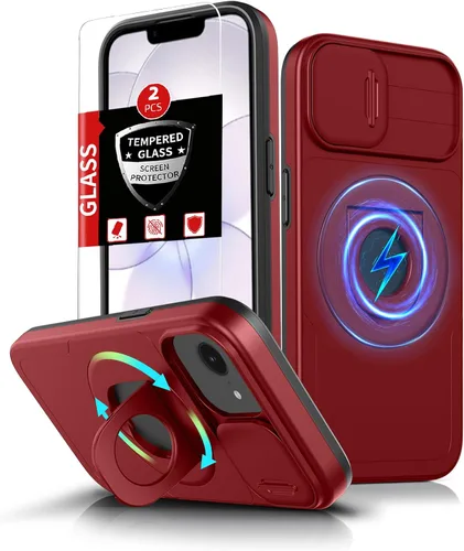 Miniatura 22 de Funda magnética para iPhone 11 Pro compatible con carga inalámbrica MagSafe, con 2 protectores de pantalla, anillo kickstand de 360° integrado +