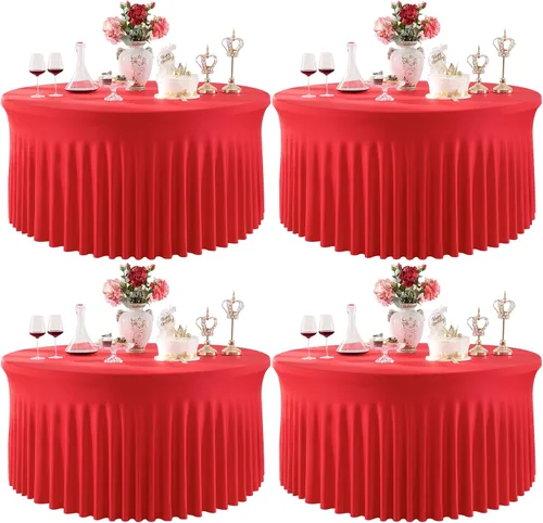 Miniatura 22 de Paquete de 6 manteles redondos de elastano azul bebé para mesa de 60 pulgadas, manteles elásticos de 120 pulgadas ajustables de 5 pies, manteles