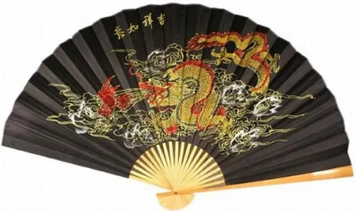 Ventilador de pared clásico de Feng Shui oriental de 35 pulgadas, dragón negro