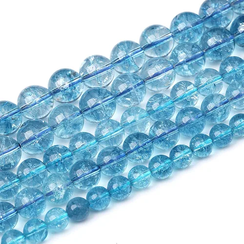 Miniatura 3 de 61 cuentas sueltas redondas de cuarzo de cristal de topacio azul de 0.236 in para hacer joyas, pulseras, collares, aretes Cristal azul