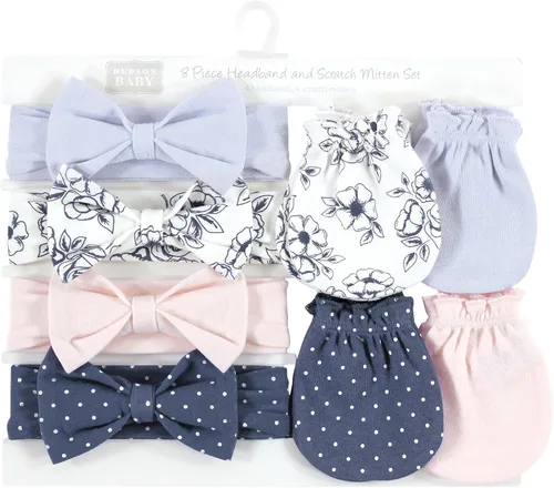 Miniatura 132 de Hudson Baby Conjunto de diadema de algodón y manoplas para rascar para bebé