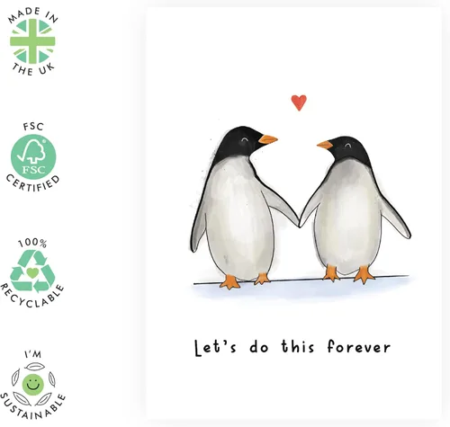 Miniatura 2 de CENTRAL 23 Tarjeta de aniversario de boda para pareja, con texto en inglés «Let's Do This Forever», tarjeta de San Valentín de pingüinos