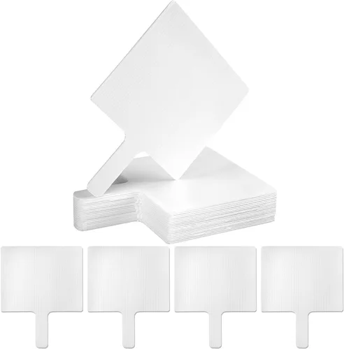 Amyhill Juego de 24 ventiladores de mano de plástico en blanco, paletas de borrado en seco, ventilador de doble cara para fotos en blanco, para