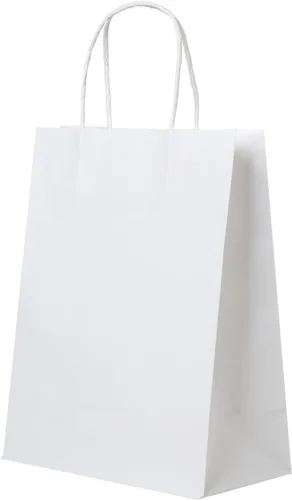 FACEBAG 50 PCS bolsas de papel blanco con asas a granel, 8 x 4.25 x 10.5 pulgadas, bolsas de regalo blancas de tamaño mediano con asas para