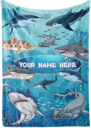 Miniatura 9 de Manta personalizada de Living para niños Manta de forro polar de animales marinos personalizada Manta azul para niños Manta para bebé niña