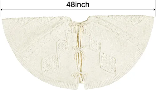 Miniatura 3 de Falda de árbol de Navidad de 48 pulgadas: Falda de árbol de punto de cable trenzado en diamante para árbol de 7.5 pies, falda de árbol blanco crema