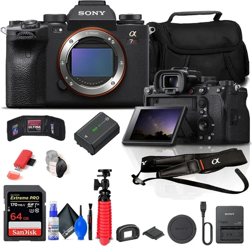 Sony Cámara digital sin espejo Alpha a7R IIIA (solo cuerpo) (ILCE7RM3A/B) + tarjeta de memoria de 64 GB + funda + lector de tarjetas + trípode